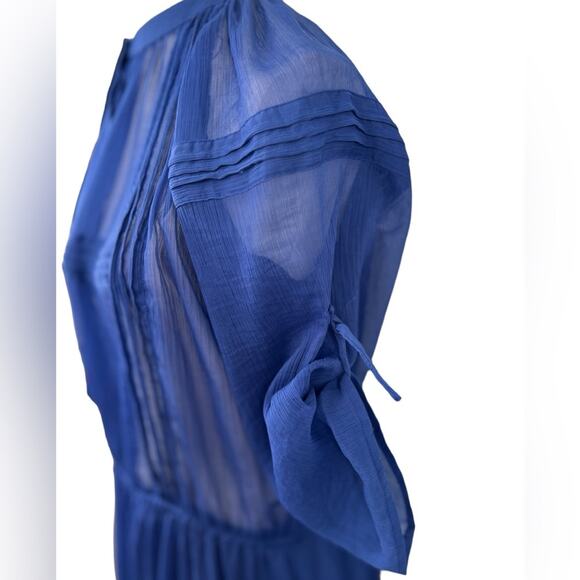 Anthropologie Staring At Stars Colbalt Blue Sheer Chiffon Dress Size Medium - Picture 9 of 14